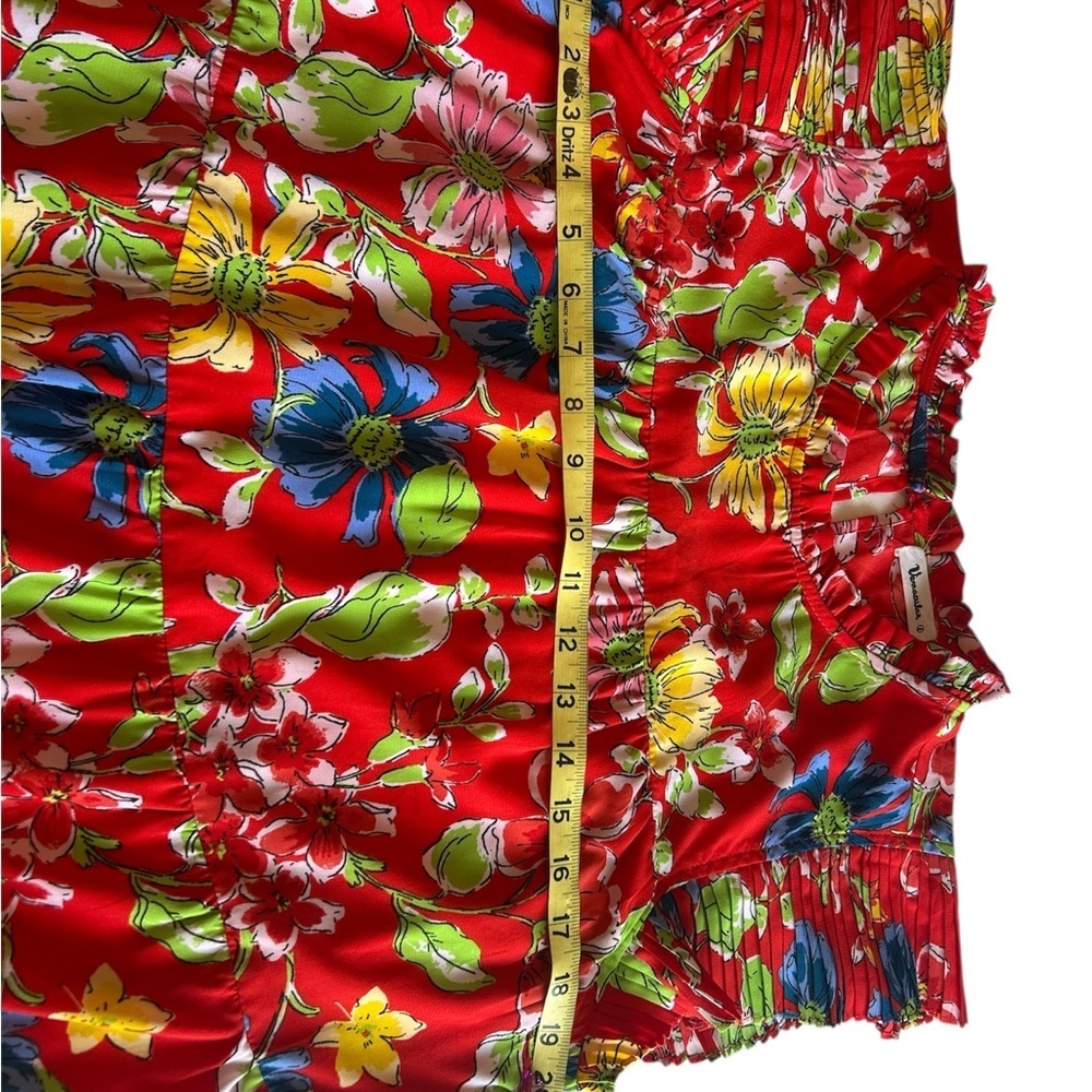 Floral Red Midi Dress with Ruffle Sleeves - Picture 3 of 6